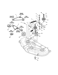 54 Inch Mower Deck-Belt/Idler Arm/Hitch Diagram and Parts List for GT23540 1694621 Snapper Lawn Tractor