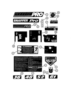 Decal Diagram and Parts List for SPA521 SERIES 3 Snapper Lawn Mower