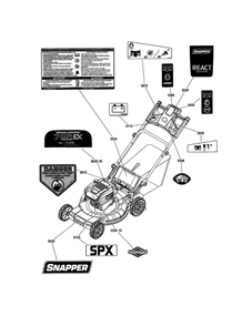 Decals - Electric Start Diagram and Parts List for 7800829 SPXV22725 Snapper Lawn Mower