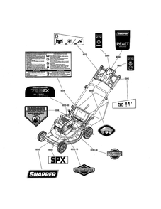 Decals Diagram and Parts List for 7800829 SPXV22725 Snapper Lawn Mower