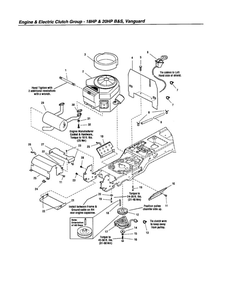 Engine/Electric Clutch Diagram and Parts List for YT2050 1694637 Snapper Lawn Tractor