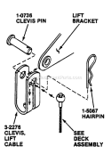 Deck Hanger Detail - Cable Hung (Front Lift Bracket) Diagram and Parts List for EGT180H335K 80398 Snapper Lawn Tractor