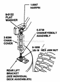 Deck Hanger Detail - Chain Hung (Rear Lift Arm) Diagram and Parts List for EGT180H335K 80398 Snapper Lawn Tractor