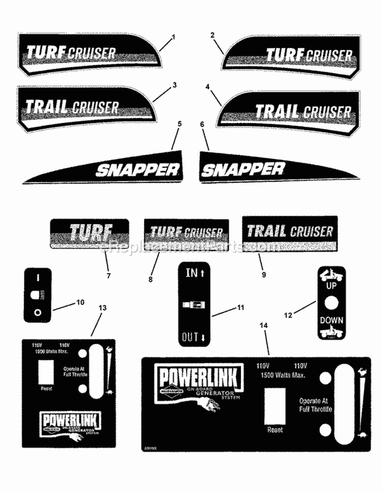 Decal Group (Snapper) Diagram and Parts List for UVGT1621BV 7085903 Snapper Lawn Tractor