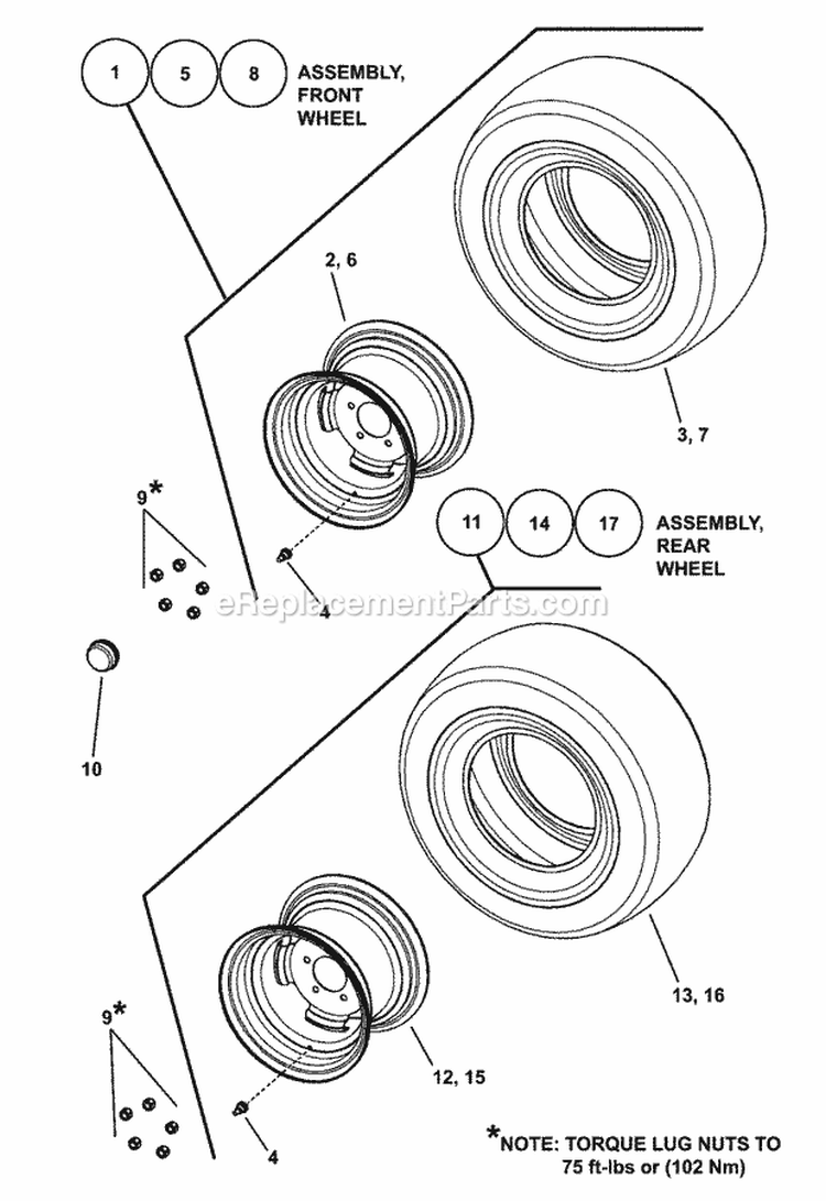 Wheel Group (Turf  Trail Tire) Diagram and Parts List for UVGT1621BV 7085903 Snapper Lawn Tractor