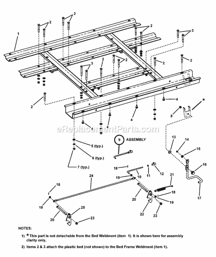 Bed Assembly (Latch) Diagram and Parts List for UVGT1621BV 7085903 Snapper Lawn Tractor