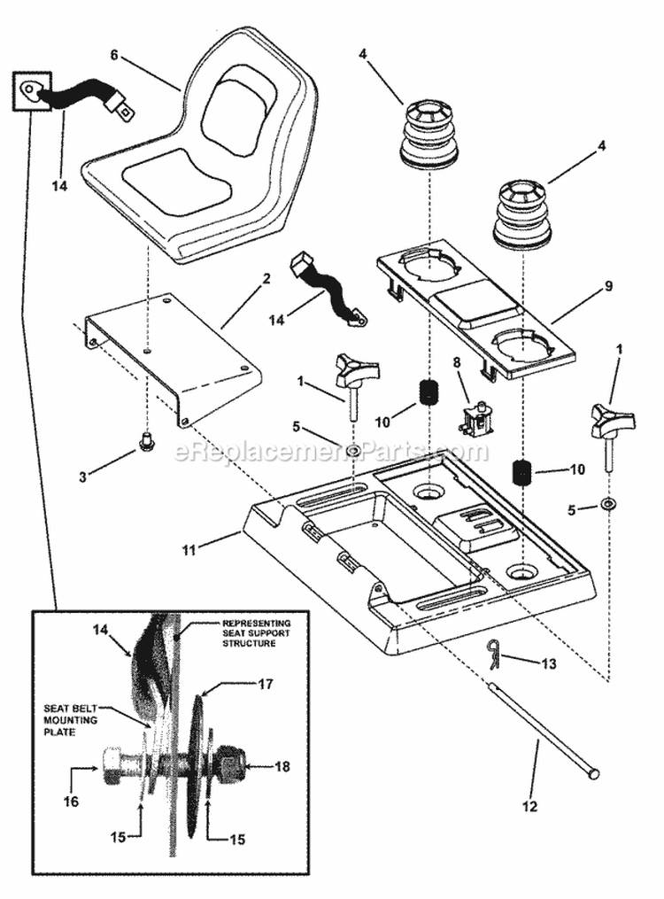 Seat Group Diagram and Parts List for UVGT1621BV 7085903 Snapper Lawn Tractor