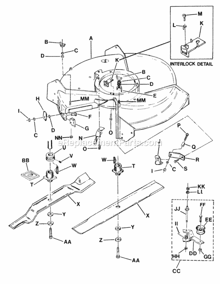 Deck Blade Interlock Diagram and Parts List for CV212PH  Snapper Lawn Mower
