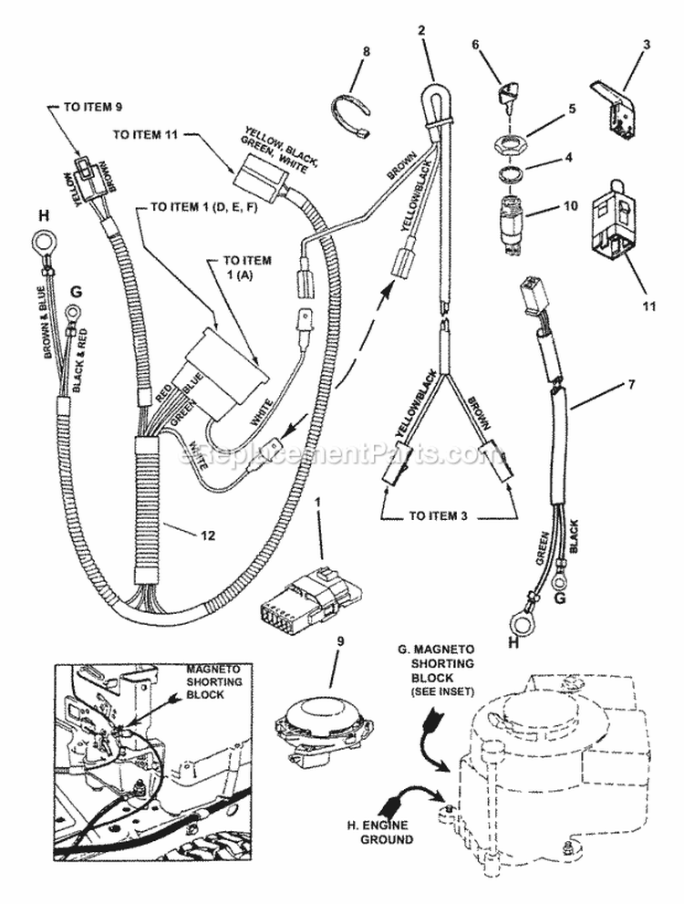 Electrical System (For 9Hp Briggs Recoil Start) Diagram and Parts List for 280922B 84697 Snapper Lawn Tractor