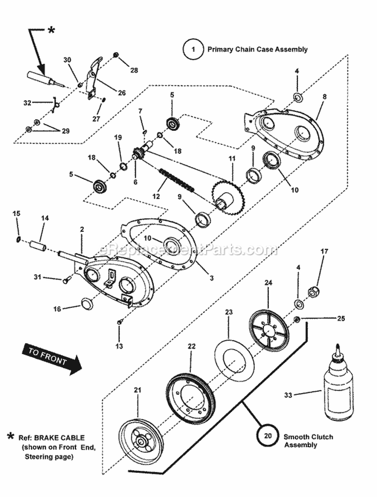 Primary Chain Case  Smooth Clutch Diagram and Parts List for 281323BVE 84876 Snapper Lawn Tractor