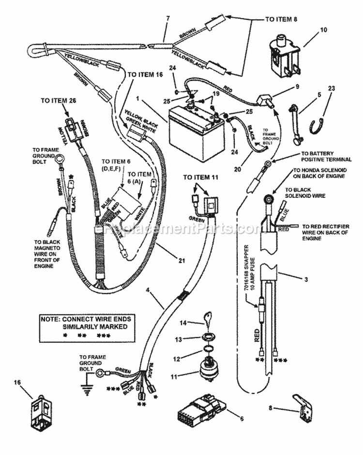 Electrical Systems (For 11  13Hp Honda) Diagram and Parts List for W281023BVE 84884 Snapper Lawn Tractor