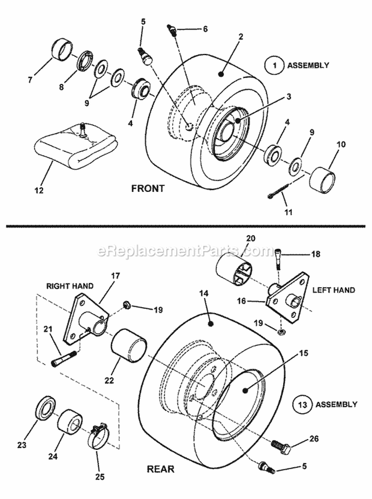 Wheels Front  Rear Diagram and Parts List for 281323BVE 84876 Snapper Lawn Tractor