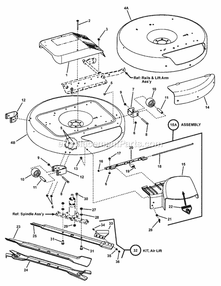 Cutting Decks  Deflector (28  33 Hi-Vac) Diagram and Parts List for 281323BVE 84876 Snapper Lawn Tractor