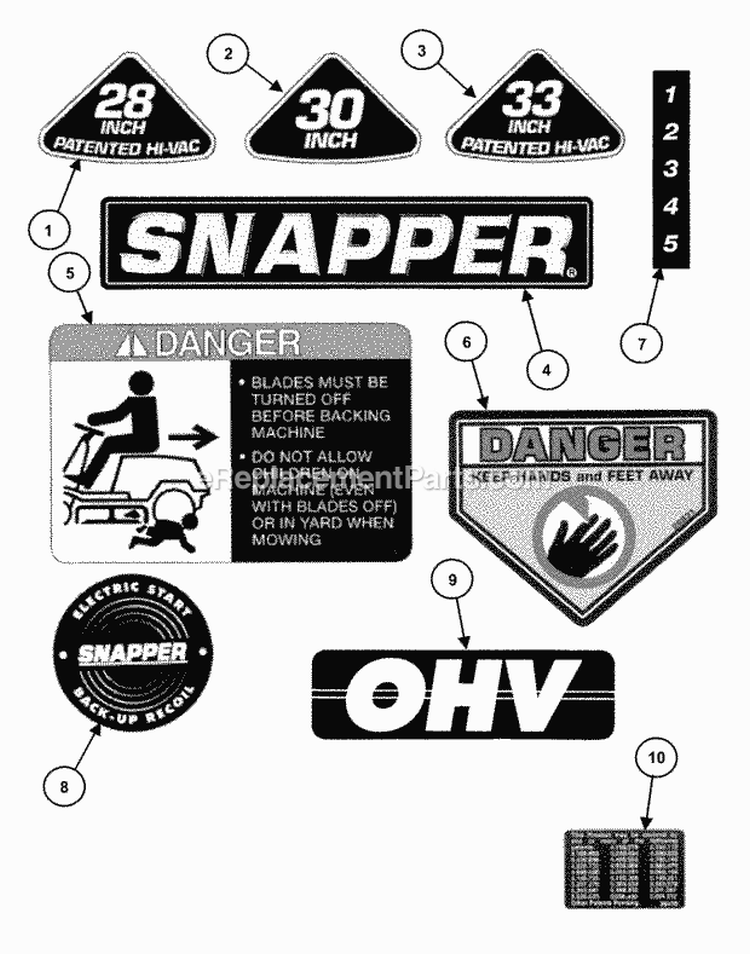 Decals (Part 1) Diagram and Parts List for 301022BE 84701 Snapper Lawn Tractor