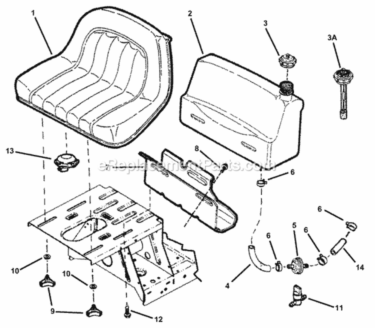 Fuel Tank  Operators Seat Diagram and Parts List for 301022BE 84701 Snapper Lawn Tractor