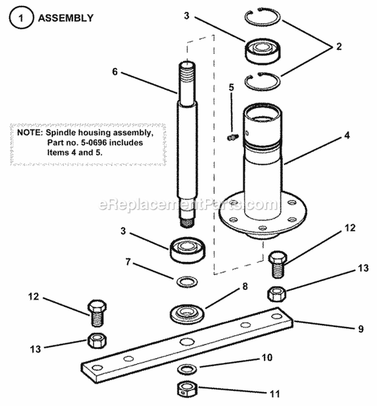 Spindle Diagram and Parts List for 301022BE 84701 Snapper Lawn Tractor
