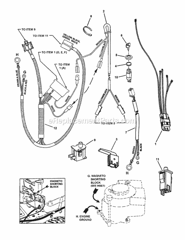 Electrical System (11  115Hp Briggs Recoil Start) Diagram and Parts List for 301123BVE 84875 Snapper Lawn Tractor