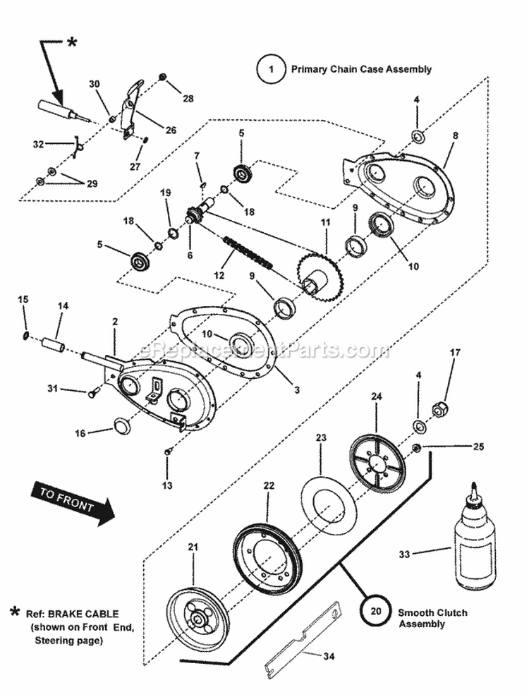 Primary Chain Case  Smooth Clutch Diagram and Parts List for 3013523BVE 7085625 Snapper Lawn Tractor