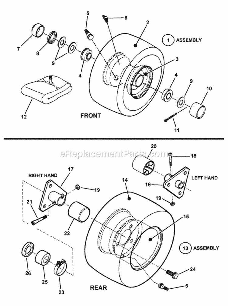 Wheels - Front  Rear Diagram and Parts List for 3013523BVE 7085625 Snapper Lawn Tractor