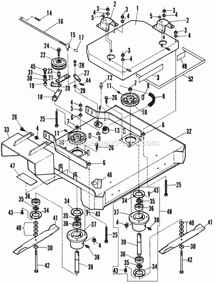 32 Mower Front Deck Diagram and Parts List for W32142BV  Snapper Lawn Mower