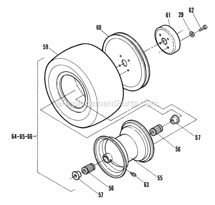 Traction Wheel Assembly Diagram and Parts List for W32081  Snapper Lawn Mower