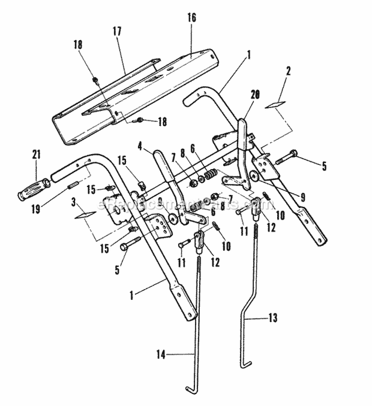 Upper Handle BladeVariable Speed Linkage Diagram and Parts List for W32142BV  Snapper Lawn Mower