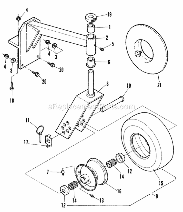 Caster Wheel Assembly Diagram and Parts List for W32142BV  Snapper Lawn Mower