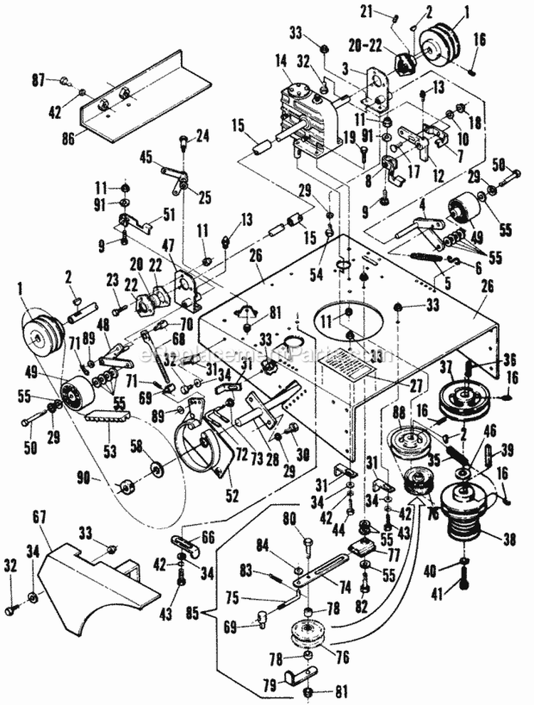 Rear Deck Assembly Diagram and Parts List for W361252KW  Snapper Lawn Mower