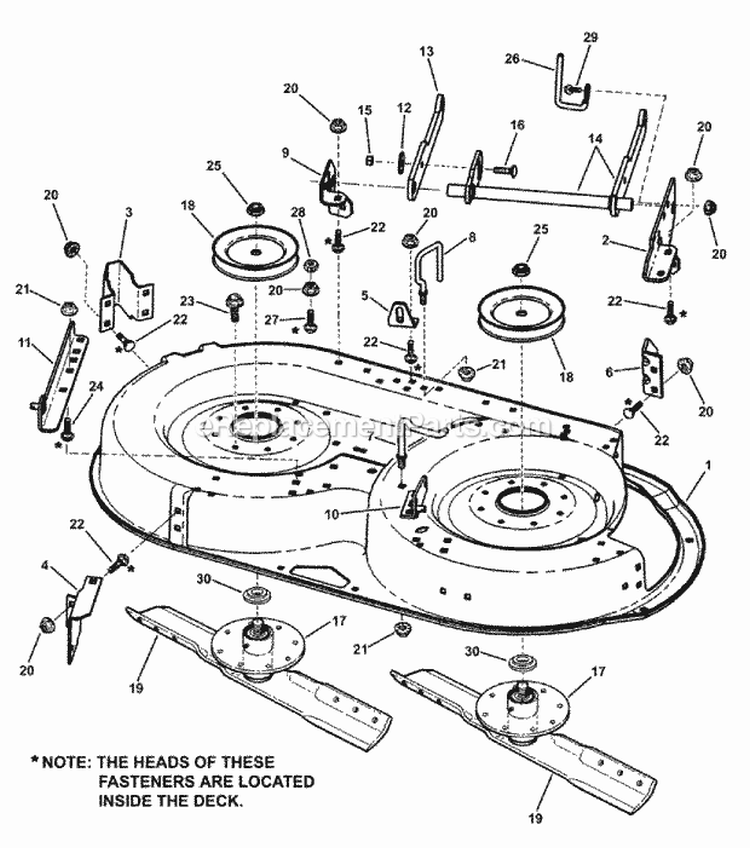 38 Cutting Deck Assembly (Part 1) Diagram and Parts List for LT145H38GBV 84592 Snapper Lawn Tractor