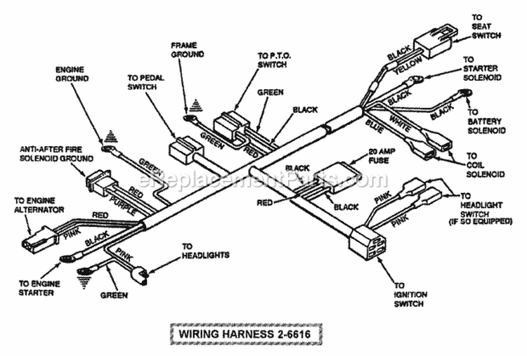 Electrical Illustrated Diagram - Wiring Harness PN 26616 Diagram and Parts List for LT145H38GBV 84592 Snapper Lawn Tractor