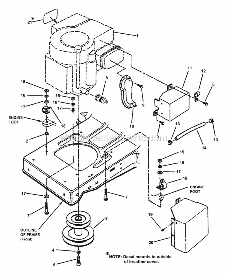 Engine Components Diagram and Parts List for LT145H38GBV 84592 Snapper Lawn Tractor