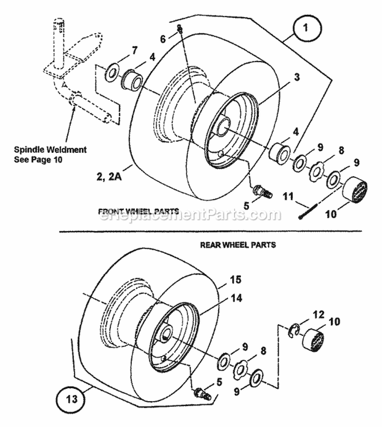 Wheels Front  Rear Diagram and Parts List for LT145H38GBV 84592 Snapper Lawn Tractor