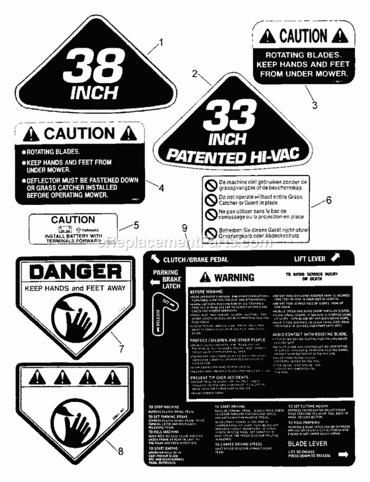 Decals (Part 1) Diagram and Parts List for LT145H38GBV 84592 Snapper Lawn Tractor