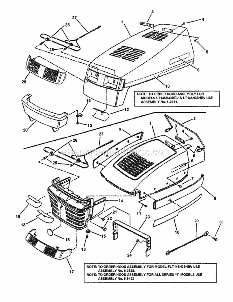 Hood Bumper Headlights  Components Diagram and Parts List for LT145H38HBV  Snapper Lawn Tractor