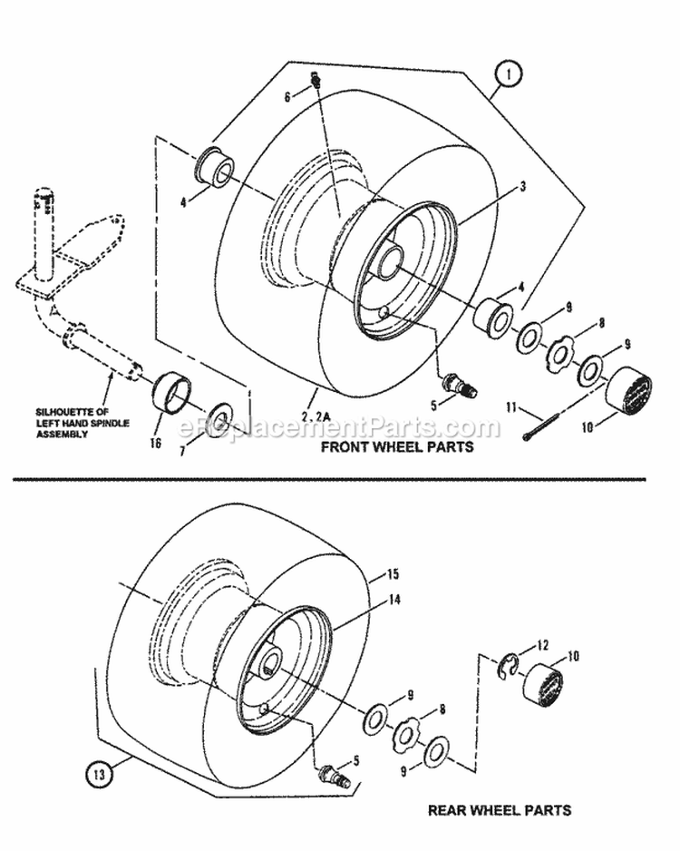 Wheels Front  Rear Diagram and Parts List for LT145H38HBV  Snapper Lawn Tractor