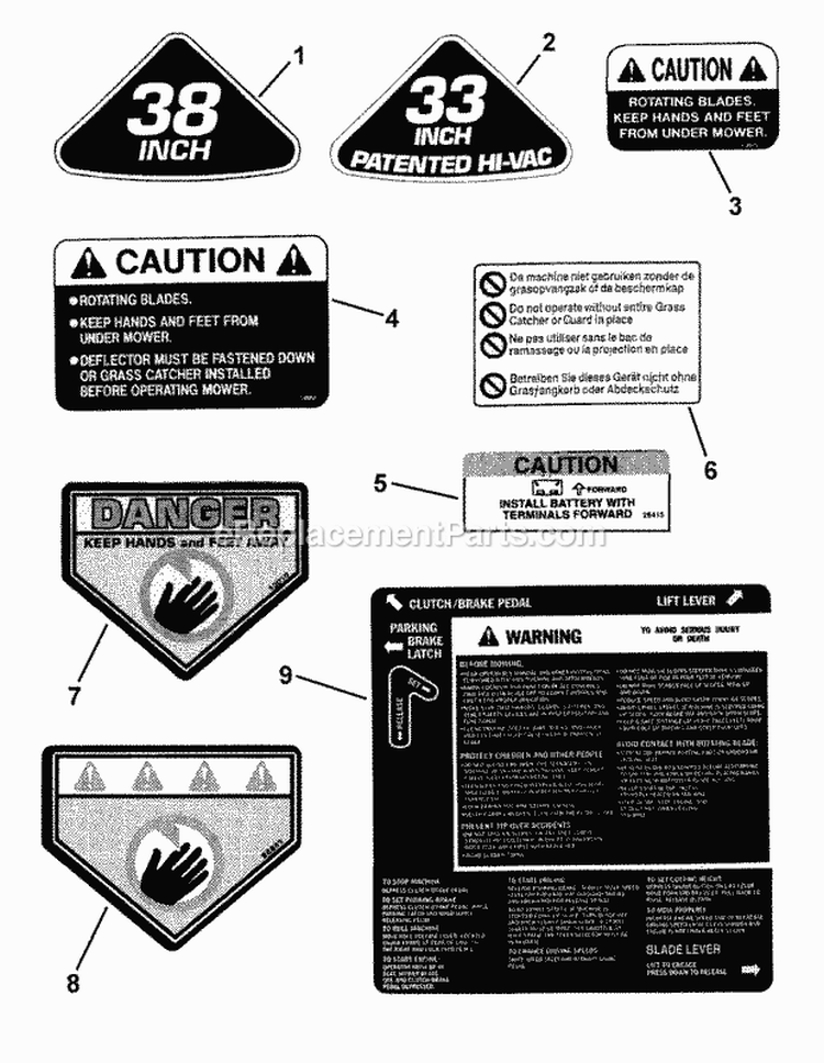 Decals Pt 1 Diagram and Parts List for LT145H38HBV  Snapper Lawn Tractor