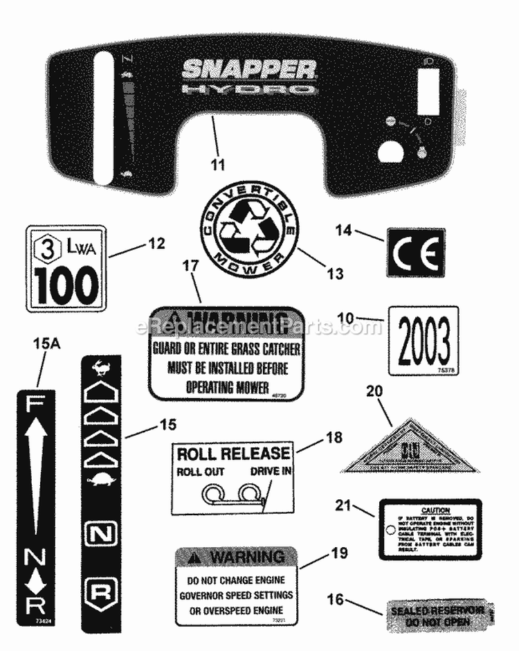 Decals Pt 2 Diagram and Parts List for LT145H38HBV  Snapper Lawn Tractor