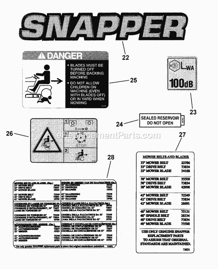 Decals Pt 3 Diagram and Parts List for LT145H38HBV  Snapper Lawn Tractor