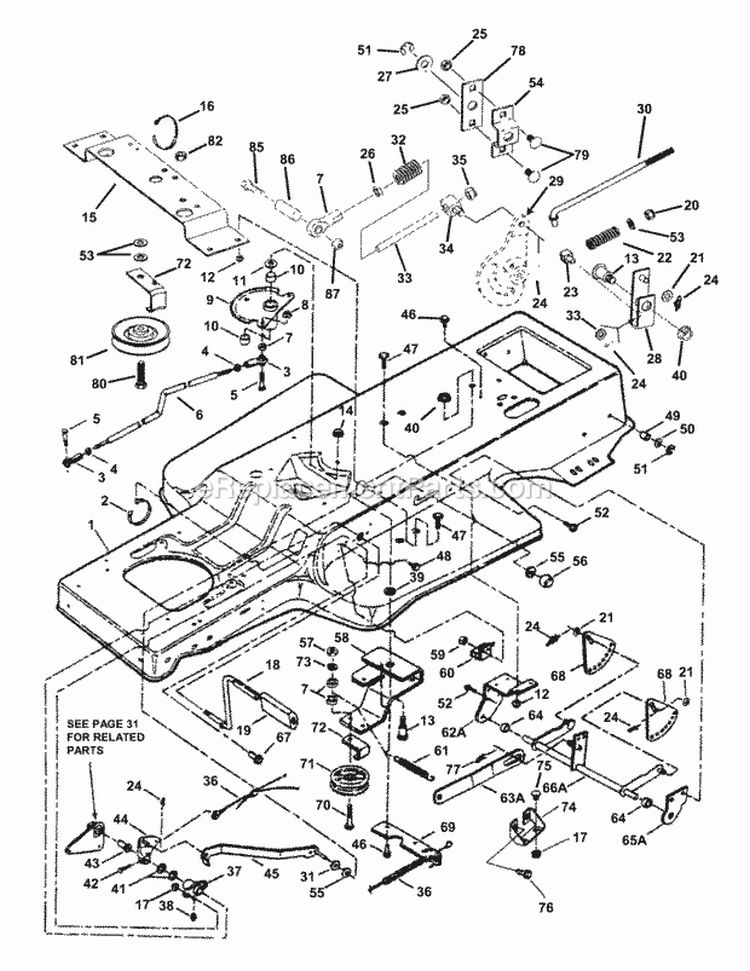 Frame Clutch Brake  Steering Components (Part 1) Diagram and Parts List for WLT160H42GBV 84658 Snapper Lawn Tractor