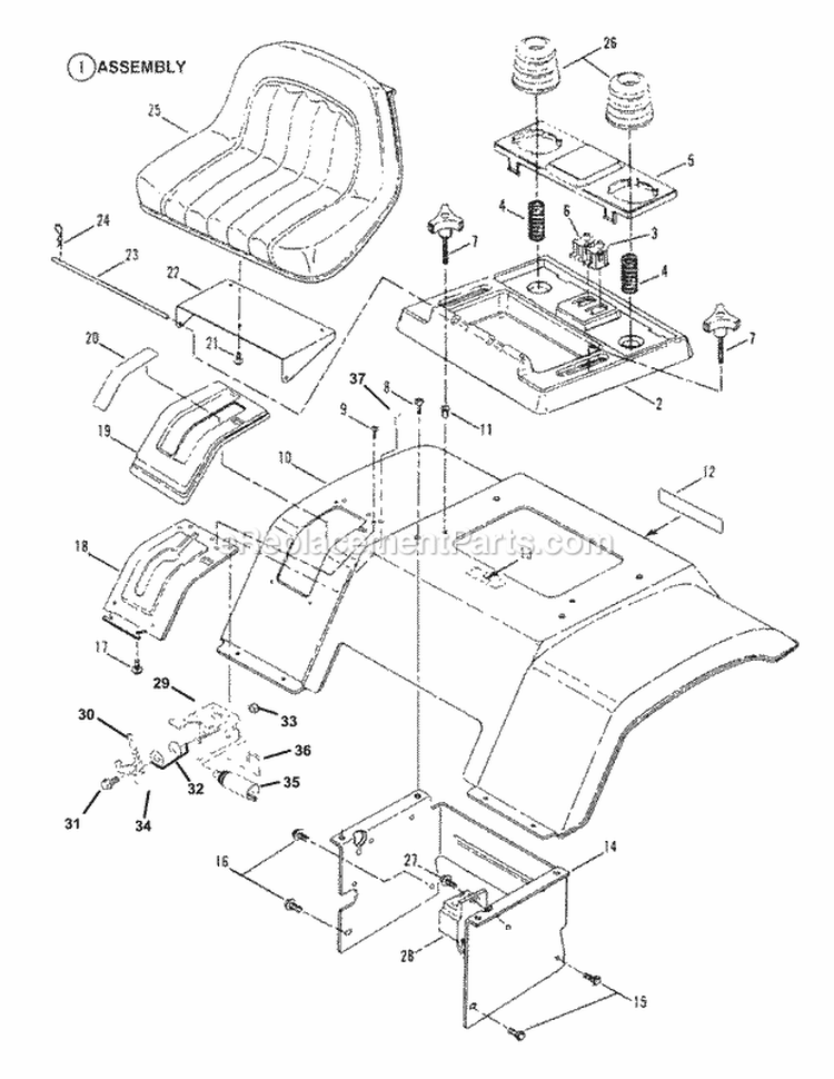 Seat Rear Fender  Components Diagram and Parts List for WLT160H42GBV 84658 Snapper Lawn Tractor