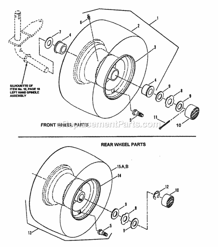 Wheels Front  Rear Diagram and Parts List for WLT160H42GBV 84658 Snapper Lawn Tractor