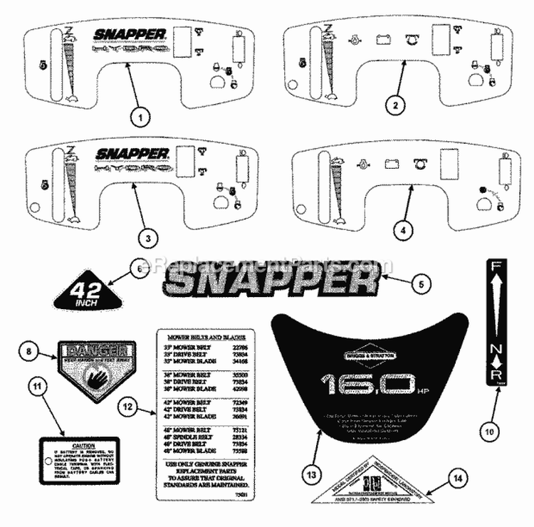 Decals Pt 2 Diagram and Parts List for LT180H42IBV2 84896 Snapper Lawn Tractor