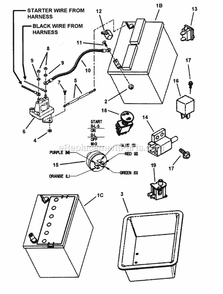 Electrical Components Diagram and Parts List for LT180H42IBV2 84896 Snapper Lawn Tractor