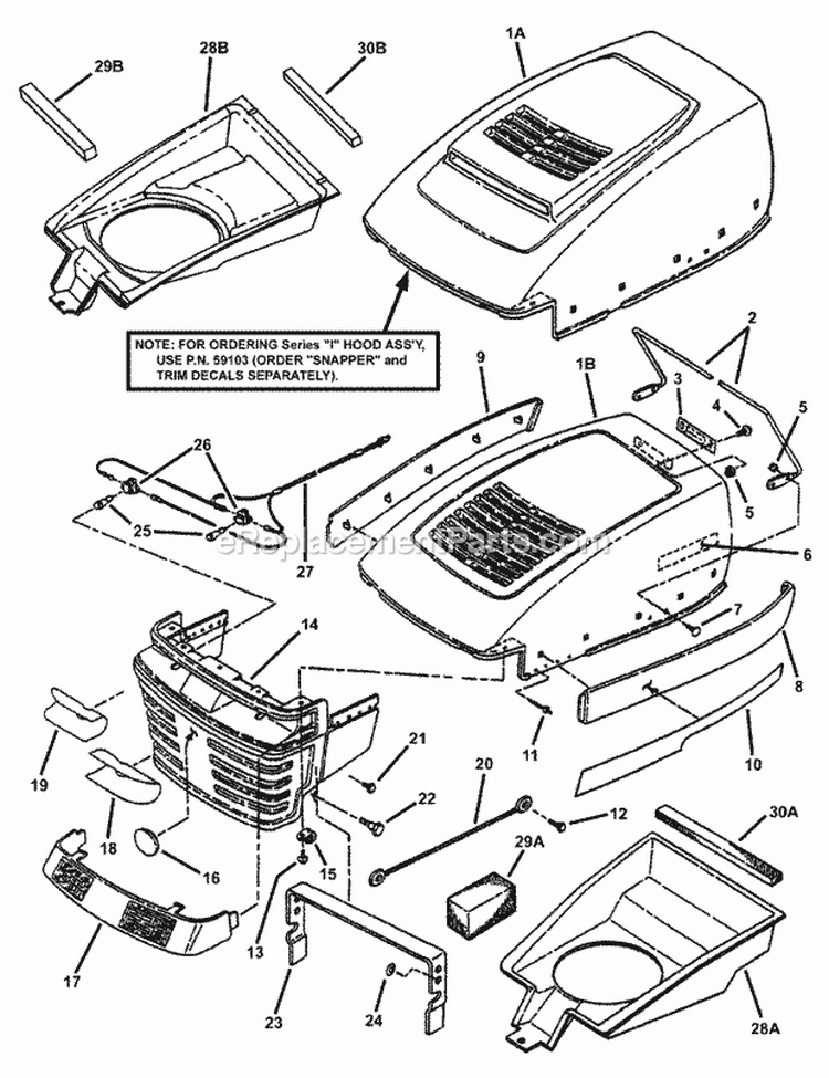 Hood Bumper Headlights  Components Diagram and Parts List for LT180H42IBV2 84896 Snapper Lawn Tractor