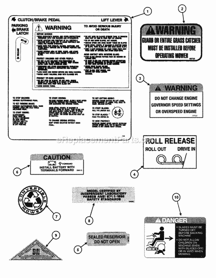 Decals Pt 1 Diagram and Parts List for LT180H42IBV2 84896 Snapper Lawn Tractor
