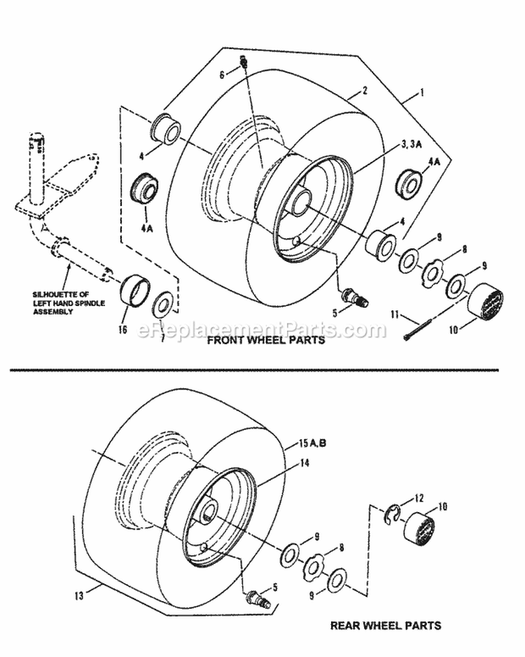 Wheels Front  Rear Diagram and Parts List for LT180H42IBV2 84896 Snapper Lawn Tractor