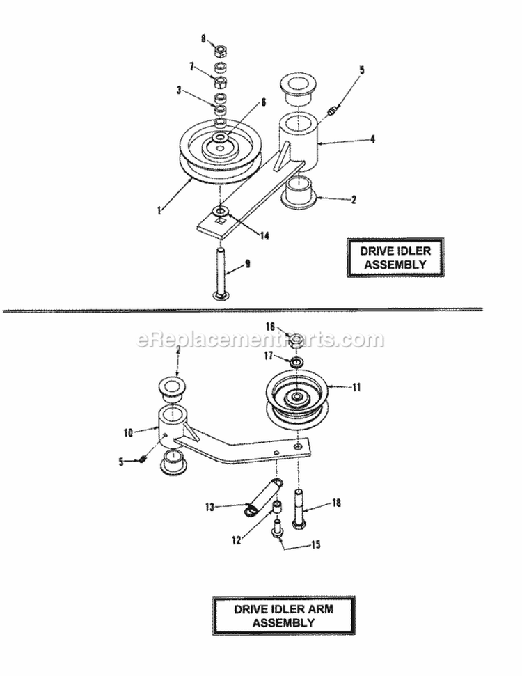 48 Deck Idler Assemblies Diagram and Parts List for LT180H48HBV2 84725 Snapper Lawn Tractor