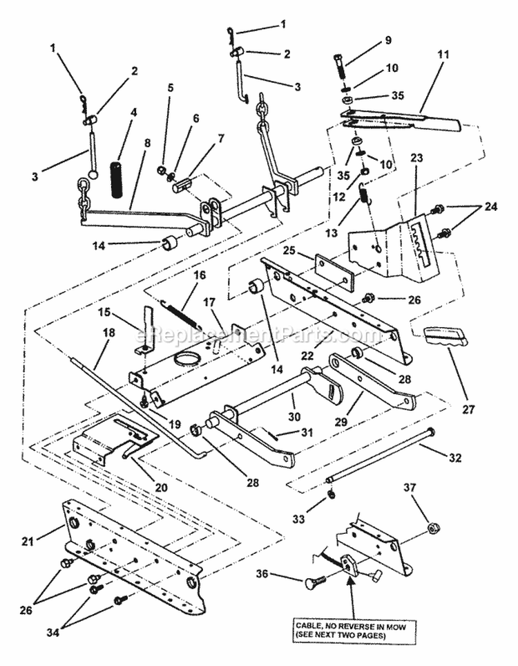 Rails Lift Arms Cam Lift Diagram and Parts List for EM250821BE 84587 Snapper Lawn Tractor