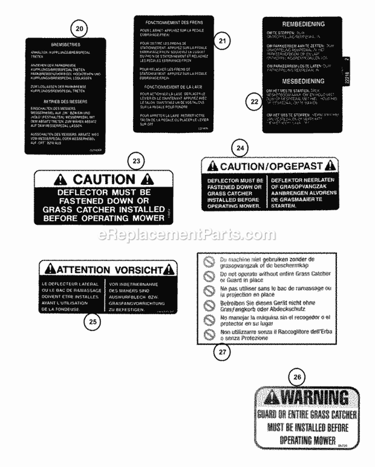 Decals (Part 3) Diagram and Parts List for EM250821BE 84587 Snapper Lawn Tractor