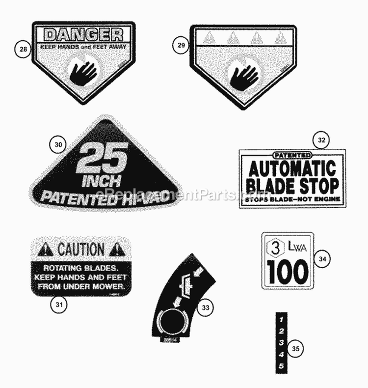 Decals (Part 4) Diagram and Parts List for EM250821BE 84587 Snapper Lawn Tractor